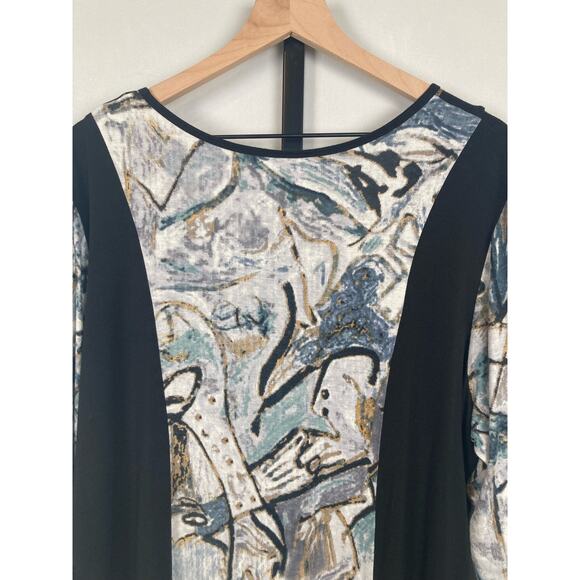 Parsley & Sage 3/4 Sleeve Scoop Neck Tee Sz 1X Abstract Art to Wear Embroidered - Picture 5 of 11